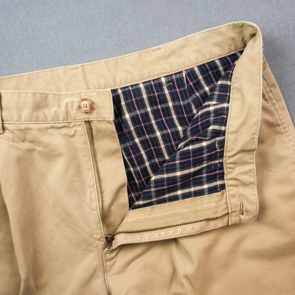 L.L.Bean Mens Khaki Chino Pleated 162388 Pants Plaid Lined Natural Fit 34x31